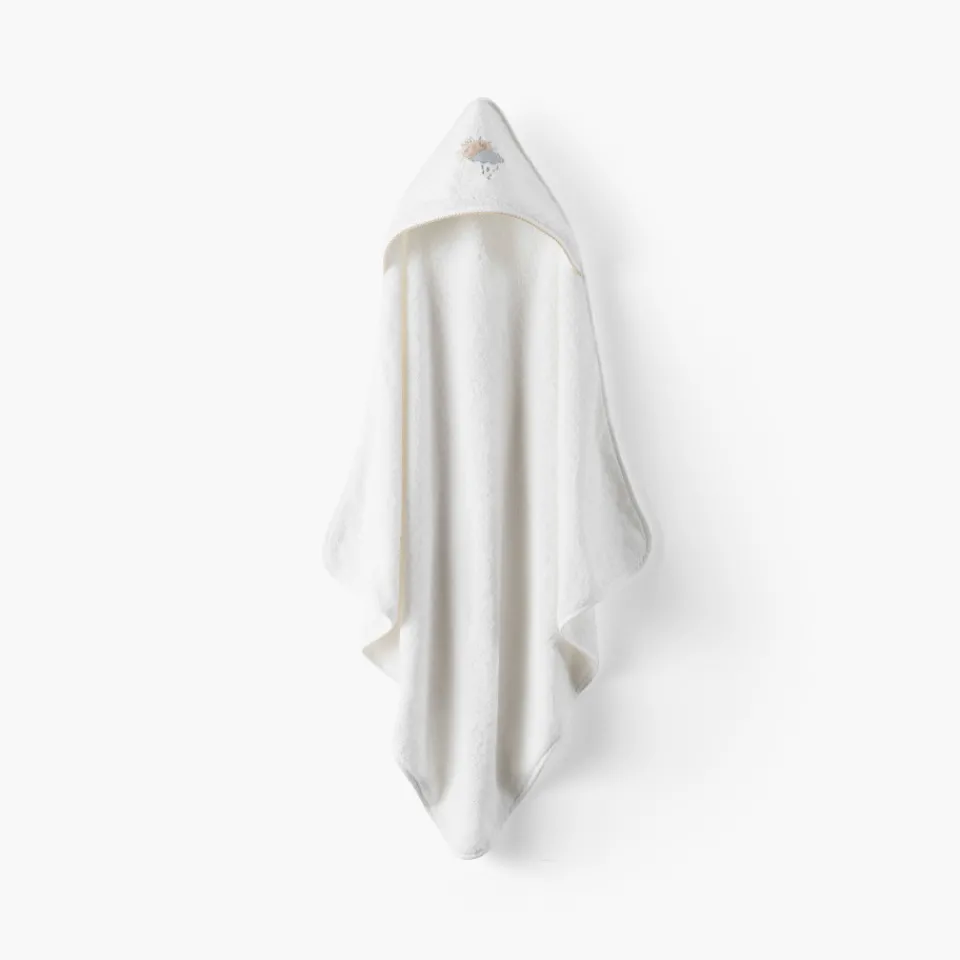Carré Blanc Cape de bain coton bio Bienvenue blanc|Enfant Capes De Bain
