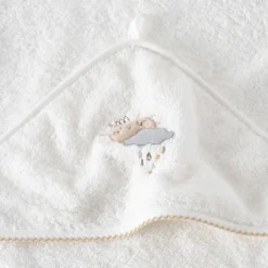 Carré Blanc Cape de bain coton bio Bienvenue blanc|Enfant Capes De Bain