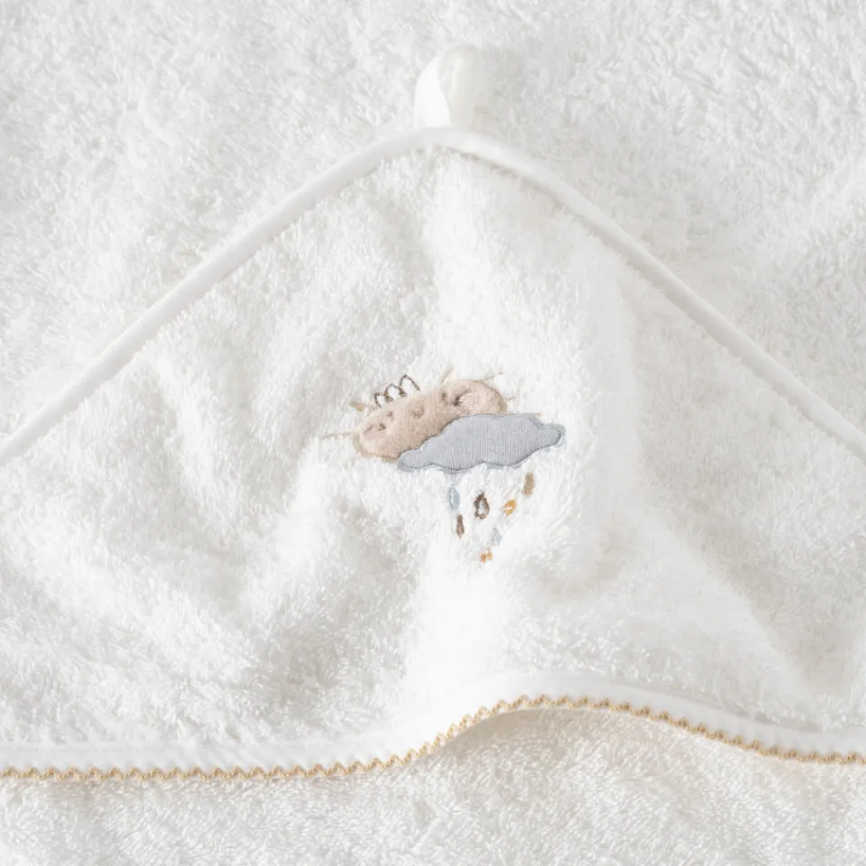 Carré Blanc Cape de bain coton bio Bienvenue blanc|Enfant Capes De Bain