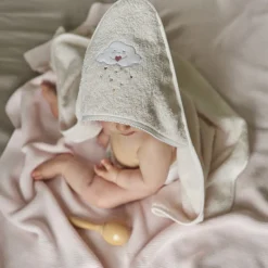 Carré Blanc Cape de bain coton bio Bienvenue nude|Enfant Capes De Bain|Nouveautés Bébénew