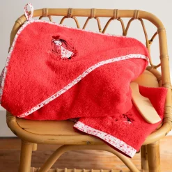Carré Blanc Cape de bain coton bio Mes rêves rouge tendre|Enfant Capes De Bain