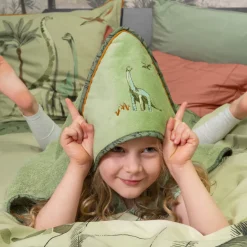 Carré Blanc Cape de bain coton biologique Dinotopi kaki|Enfant Capes De Bain