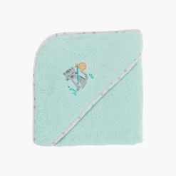 Carré Blanc Cape de bain coton biologique Devine céladon|Enfant Capes De Bain