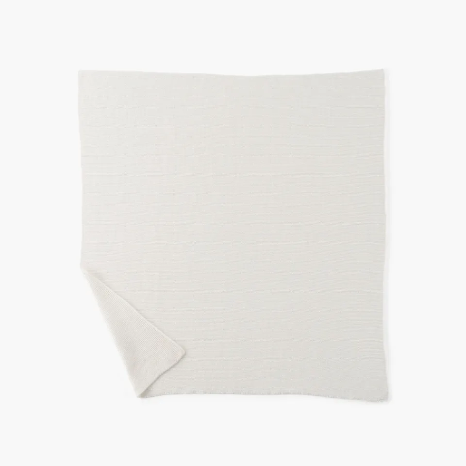 Carré Blanc Couverture tricot coton bio Bienvenue blanc|Enfant Linge De Litbio|Accessoires