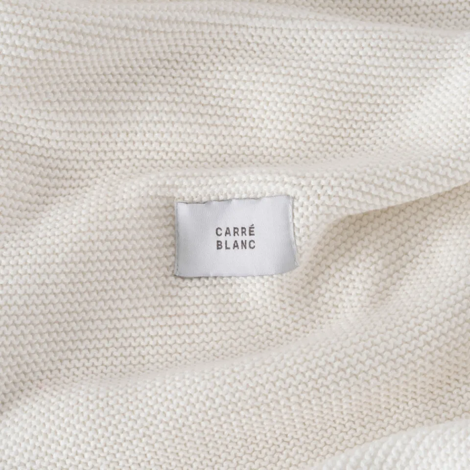 Carré Blanc Couverture tricot coton bio Bienvenue blanc|Enfant Linge De Litbio|Accessoires