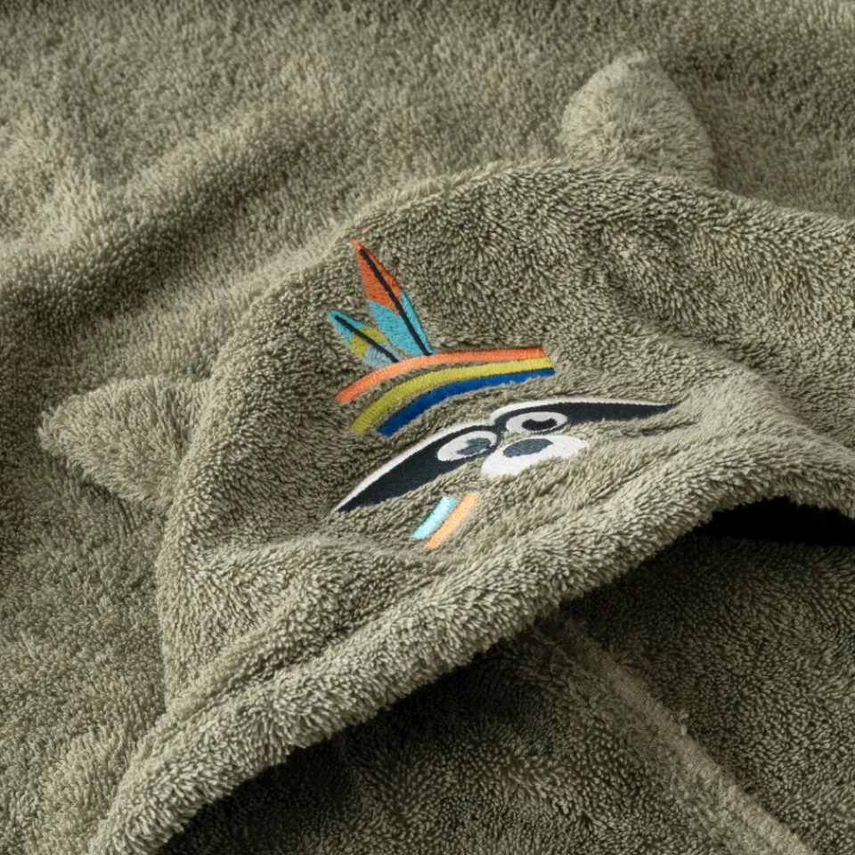 Carré Blanc Drap de bain à capuche coton Playful kaki|Enfant Draps De Bain