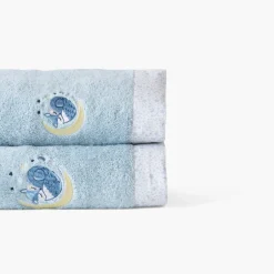 Carré Blanc Drap de bain coton bio Illumine bleu polaire|Enfant Draps De Bain