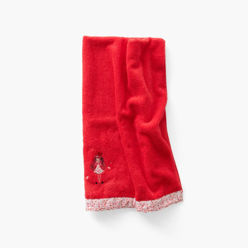 Carré Blanc Drap de bain coton bio Mes rêves rouge tendre|Enfant Draps De Bain