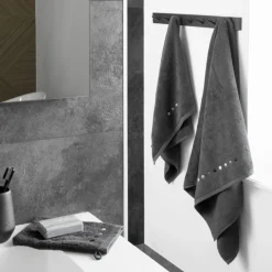 Carré Blanc Drap de bain coton Dotsy charbon|Homme Coffrets Cadeaux|Draps De Bain