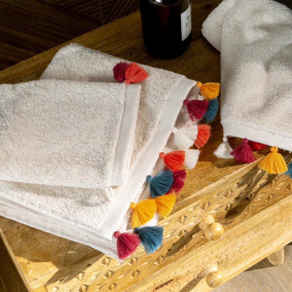 Carré Blanc Drap de bain coton Eclats naturel| Draps De Bain