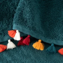 Carré Blanc Drap de bain coton Eclats bleu pétrole| Draps De Bain