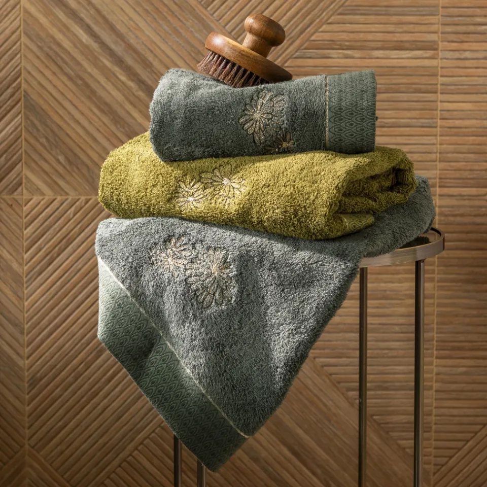 Carré Blanc Drap de bain coton et viscose de bambou Silvalys vert mousse| Draps De Bain