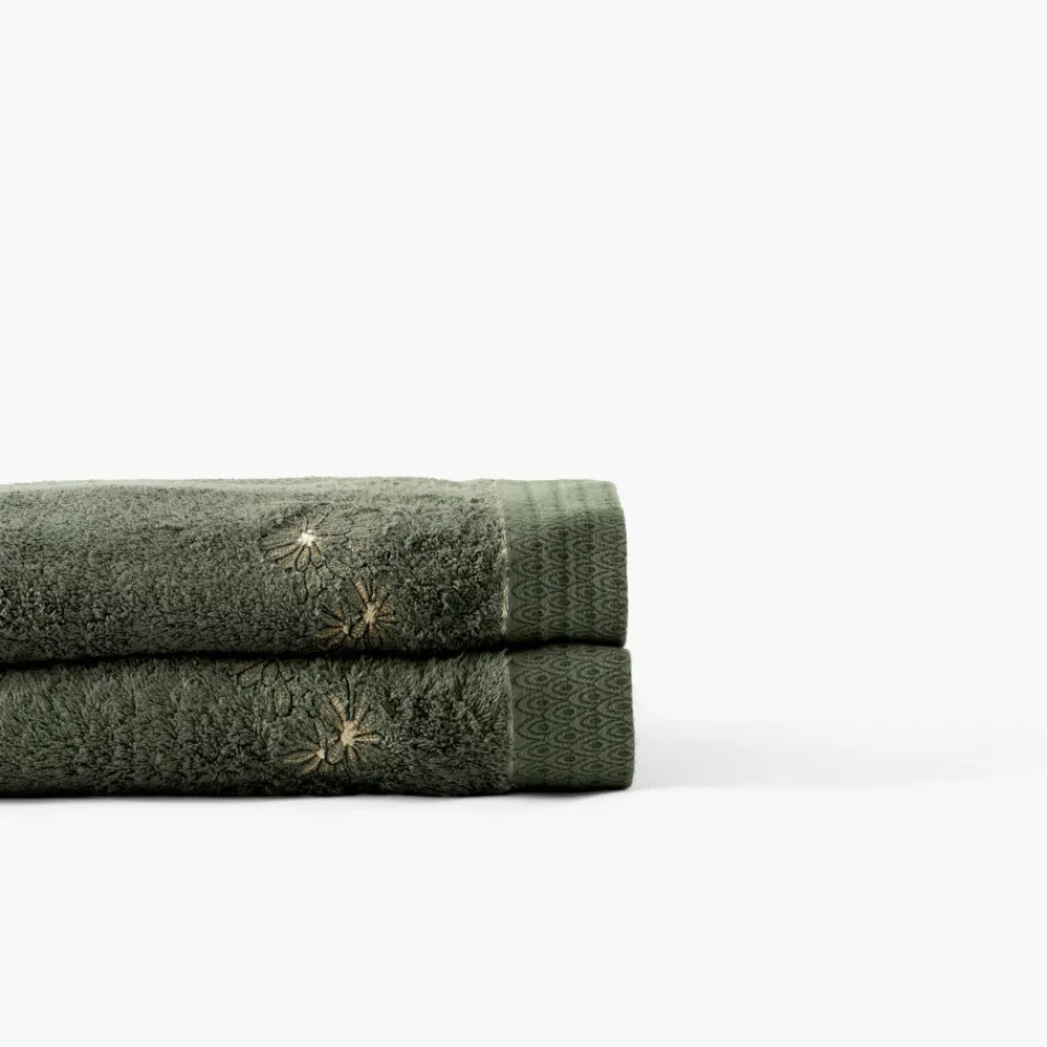 Carré Blanc Drap de bain coton et viscose de bambou Silvalys vert forêt| Draps De Bain