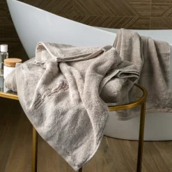 Carré Blanc Drap de bain coton et viscose de bambou Aura taupe|Femme Coffrets Cadeaux|Draps De Bain