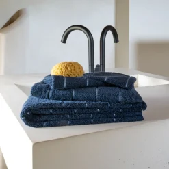 Carré Blanc Drap de bain coton Hypnotic Marine| Draps De Bain