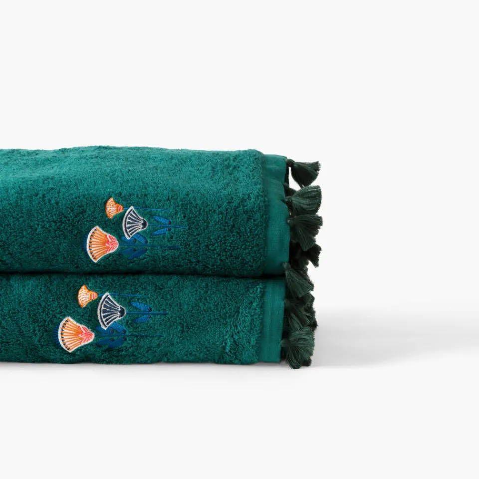 Carré Blanc Drap de bain coton Papyrus émeraude| Draps De Bain