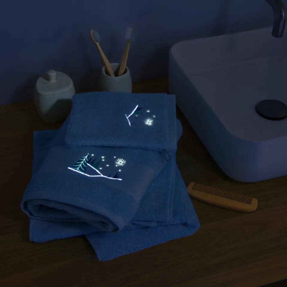 Carré Blanc Drap de bain phosphorescent coton Stellaire bleu banquise|Enfant Draps De Bain|Nouveautés Bébénew