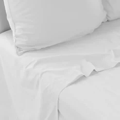 Carré Blanc Drap de lit en pur coton lavé biologique Souffle blanc| Draps De Lit