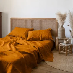 Carré Blanc Drap de lit lin lavé Songe curcuma| Draps De Lit