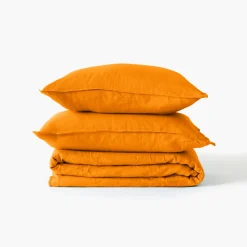 Carré Blanc Drap de lit lin lavé Songe curcuma| Draps De Lit