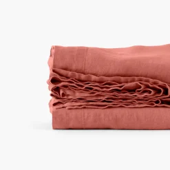 Carré Blanc Drap de lit lin lavé Songe terre cuite| Draps De Lit