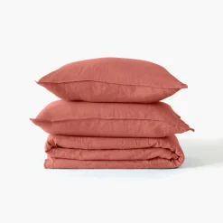 Carré Blanc Drap de lit lin lavé Songe terre cuite| Draps De Lit