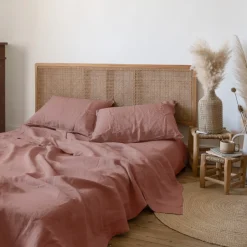 Carré Blanc Drap de lit lin lavé Songe rose cendré| Draps De Lit