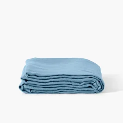 Carré Blanc Drap de lit lin lavé Songe bleu baltique| Draps De Lit
