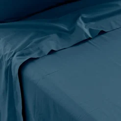 Carré Blanc Drap de lit percale de coton Neo bleu prusse| Draps De Lit