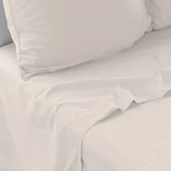 Carré Blanc Drap de lit pur coton lavé biologique Souffle vanille| Draps De Lit