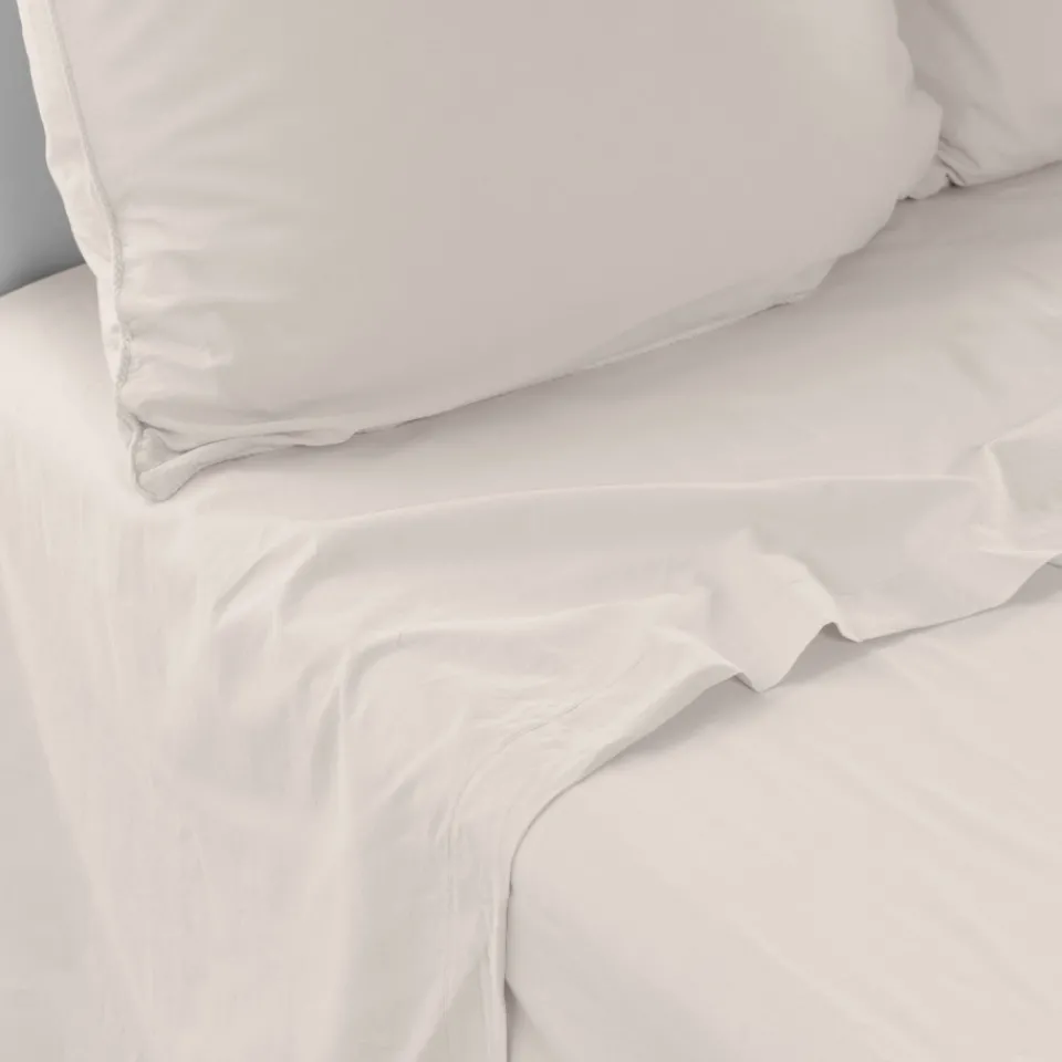 Carré Blanc Drap de lit pur coton lavé biologique Souffle vanille| Draps De Lit