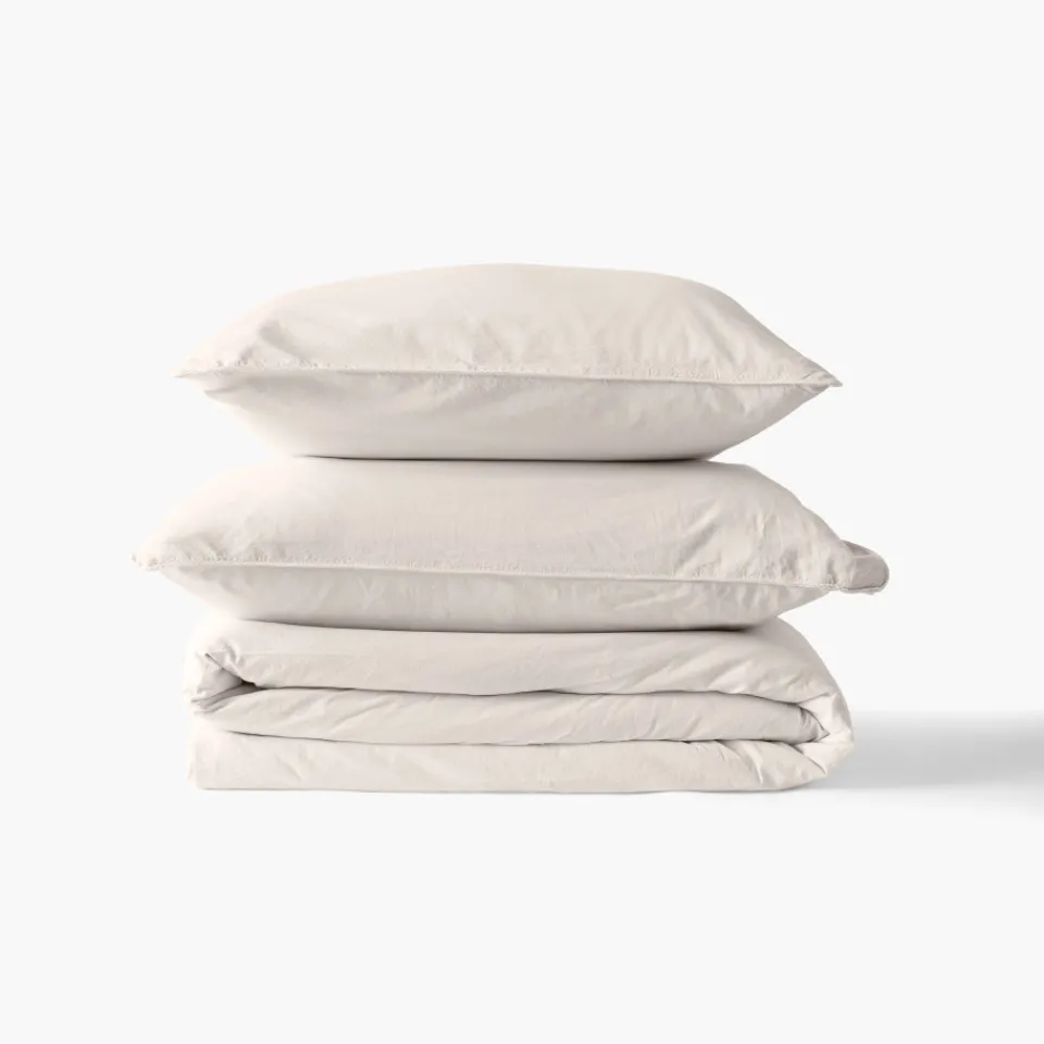 Carré Blanc Drap de lit pur coton lavé biologique Souffle vanille| Draps De Lit