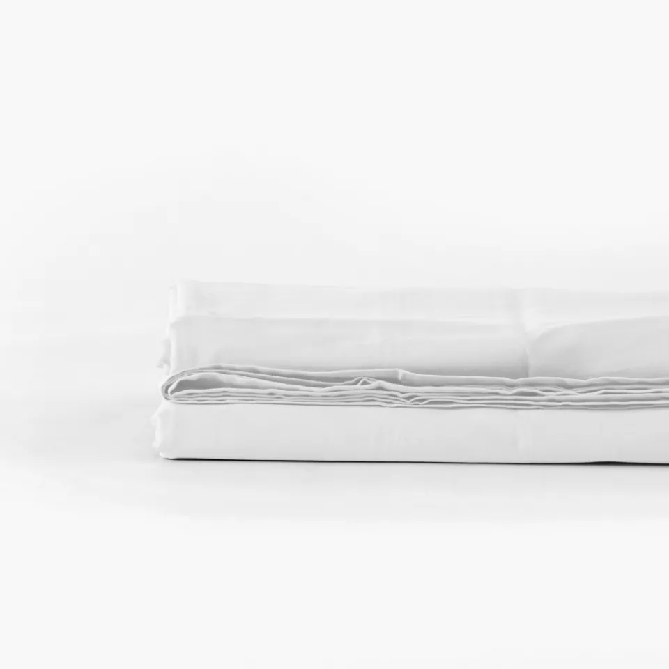 Carré Blanc Drap de lit satin de coton lavé bio Quartz blanc| Draps De Lit