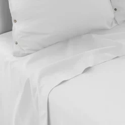 Carré Blanc Drap de lit satin de coton lavé bio Quartz blanc| Draps De Lit
