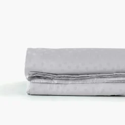 Carré Blanc Drap de lit satin de coton jacquard pois et rayures Prestige tourterelle| Draps De Lit