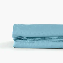 Carré Blanc Drap de lit satin de coton jacquard pois et rayures Prestige glacier| Draps De Lit