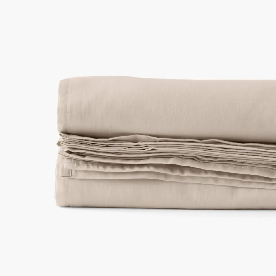 Carré Blanc Drap de lit satin de coton lavé bio Quartz dune| Draps De Lit