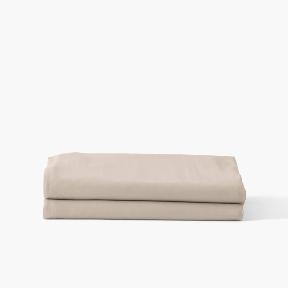 Carré Blanc Drap de lit satin de coton lavé bio Quartz dune| Draps De Lit