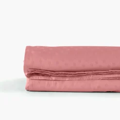 Carré Blanc Drap de lit satin de coton jacquard pois et rayures Prestige santal| Draps De Lit