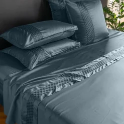 Carré Blanc Drap de lit satin de coton Cubes II vert cèdre| Draps De Lit