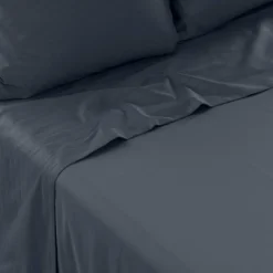 Carré Blanc Drap de lit satin de coton jacquard pois et rayures Prestige bleu nuit| Draps De Lit