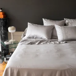 Carré Blanc Drap de lit satin de coton Titane| Draps De Lit