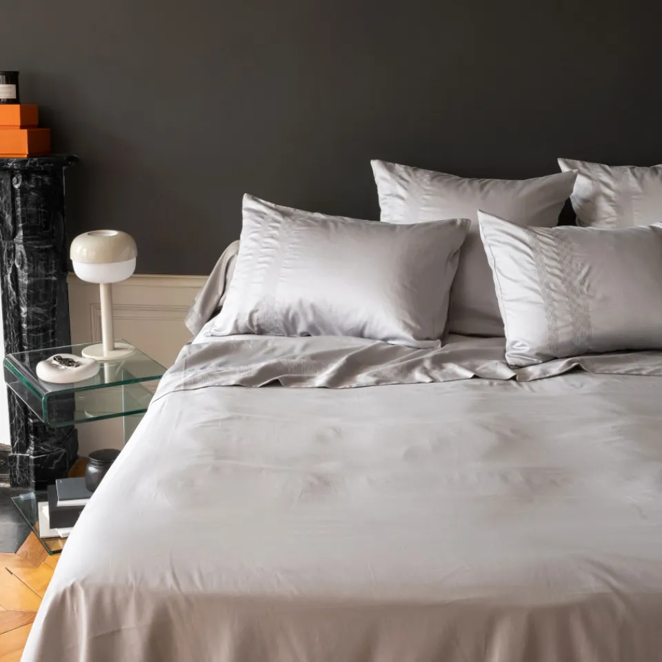 Carré Blanc Drap de lit satin de coton Titane| Draps De Lit