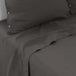 Carré Blanc Drap de lit satin de coton lavé bio Quartz galet| Draps De Lit