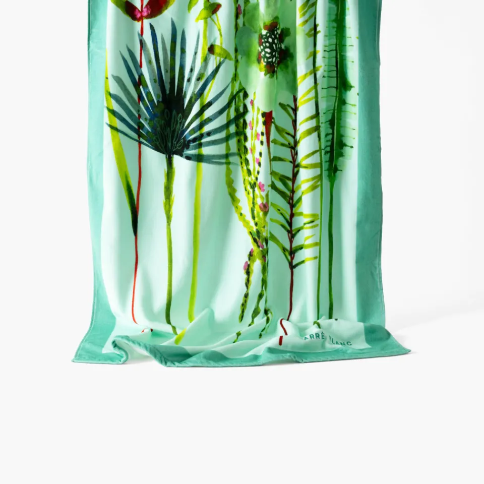 Carré Blanc Drap de plage velours de coton Maupiki| La Plage