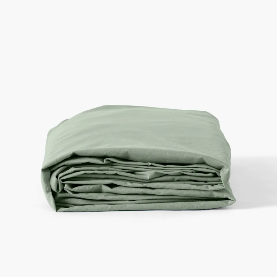 Carré Blanc Drap housse coton lavé Songe eucalyptus| Draps Housse
