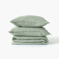 Carré Blanc Drap housse coton lavé Songe eucalyptus| Draps Housse