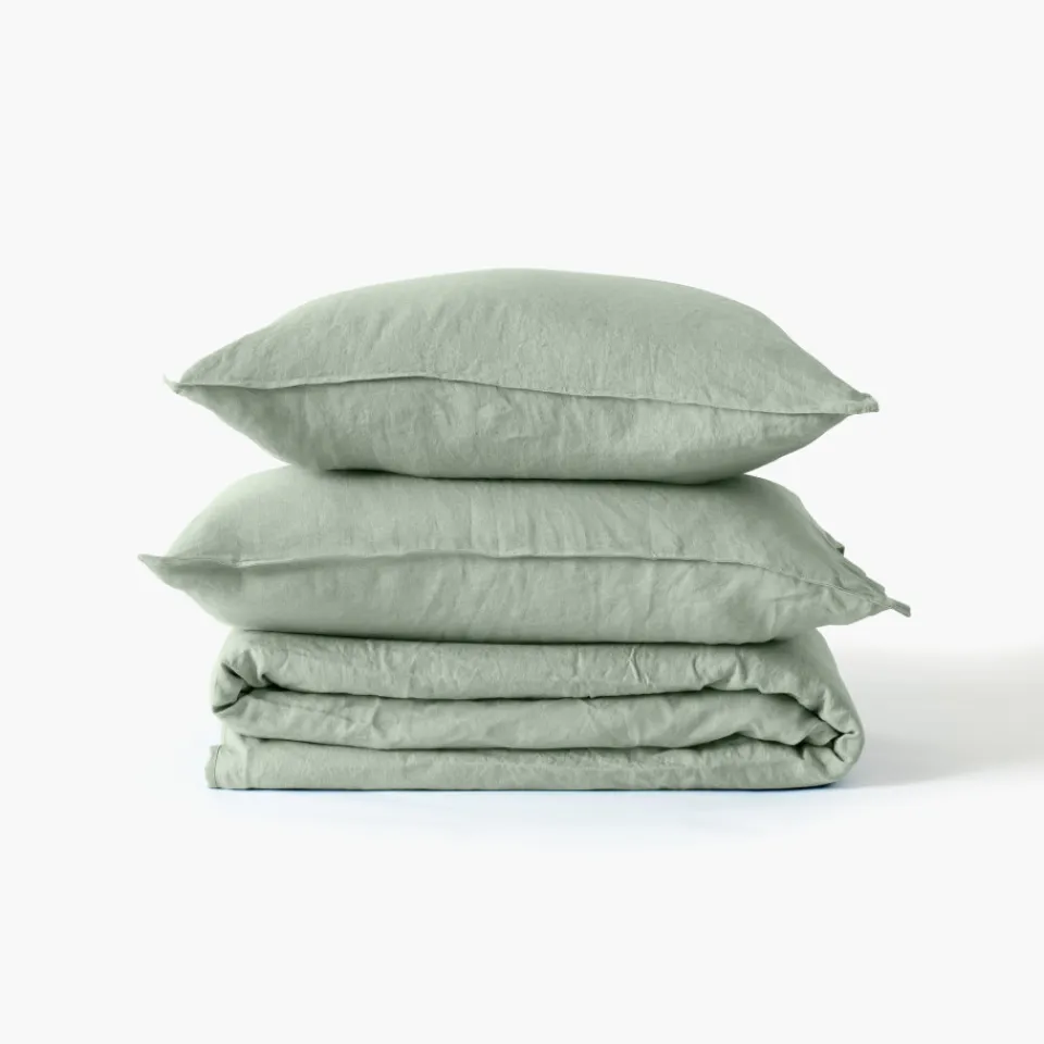 Carré Blanc Drap housse coton lavé Songe eucalyptus| Draps Housse