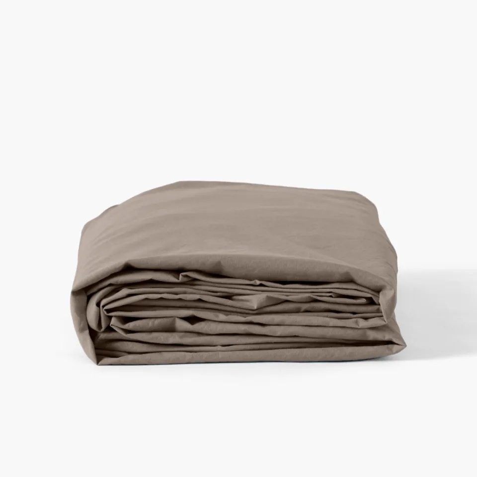 Carré Blanc Drap housse coton lavé Songe taupe| Draps Housse