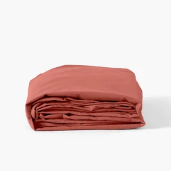 Carré Blanc Drap housse coton lavé Songe terre cuite| Draps Housse